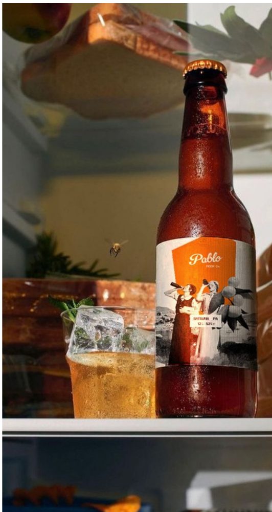 Pablo Beer bottle in a fridge